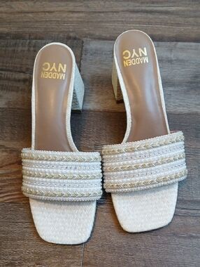 Madden NYC Women's Ivory Beaded Slide Heels NEW 9